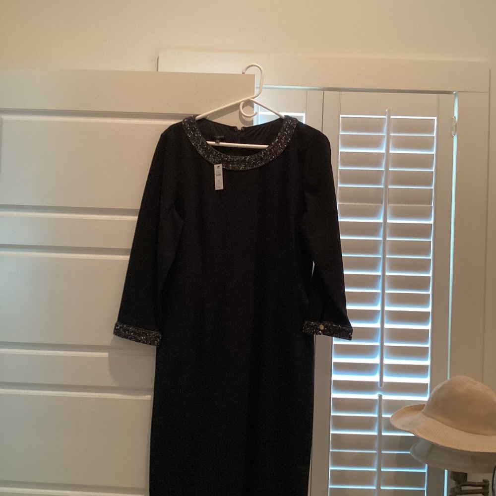Talbots Black Long Sleeve Dress with Sparkle Trim